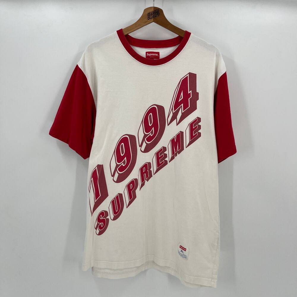 SS20 2020 Supreme NYC Bevel Text Ringer Tee in White Red XL